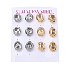 6 Pairs 304 Stainless Steel Pave Cubic Zirconia Stud Earrings SA-CBADCF0-04GP-04-4