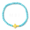 2Pcs 2 Style Natural Howlite & Synthetic Turquoise & 304 Stainless Steel Cross Beaded Stretch Bracelets Set BJEW-JB09465-02-5