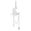 Natural Rose Quartz Chips & Brass Moon & 304 Stainless Steel Butterfly Suncatcher HJEW-TA00449-03-1