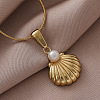 316 Surgical Stainless Steel with Imitation Pearl Shell Shape Pendant Necklaces for Women MG3658-1