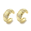 Rack Plating Brass Micro Pave Clear Cubic Zirconia Textured Ring Cuff Earrings for Women EJEW-P280-11G-1