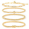 4Pcs Minimalist Brass Beads Stretch Bracelets & 304 Stainless Steel Paperclip Chain Bracelets Set for Women XV4057-1-5