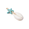 Cowrie Shell & Synthetic Turquoise Starfish Pendants PALLOY-JF03407-01-3