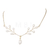 Natural Pearl Deer Pendant Brass Cable Chain Necklaces for Women NJEW-TA00230-2