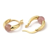 Natural Strawberry Quartz Round Beaded Hoop Earrings EJEW-A099-03G-02-3