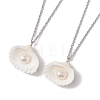 Natural Clam Shell & Imitation Pearl Pendant Necklaces NJEW-JN05006-1