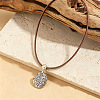 Alloy Textured Coin Pendant Adjustable Imitation Leather Cord Necklaces for Women WG8C2B1-01-1