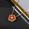 304 Stainless Steel Dark Red Enamel 5-Petal Flower Pendant Necklaces for Women NJEW-U032-17G-04-2