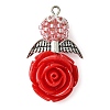 5Pcs 5 Styles Red Rose Flower Resin & Glass Seed Pendants PALLOY-MZ00287-3