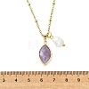 Natural Lepidolite Faceted Horse Eye & Natural Pearl Pendant 304 Stainless Steel Satellite Chain Necklaces for Women NJEW-JN06057-02-4