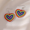 Pride Rainbow Flag Resin Heart Dangle Earrings PW-WG96446-01-4
