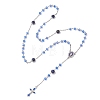 Round Natural Lapis Lazuli and Glass Rosary Bead Necklaces NJEW-JN05717-4