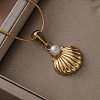 316 Surgical Stainless Steel with Imitation Pearl Shell Shape Pendant Necklaces for Women MG3658-2