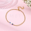 White Round Shell Pearl & Natural Blue Agate(Dyed & Heated) Beads Anklets AJEW-AN00835-03-1