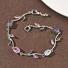 Brass Micro Pave Cubic Zirconia Oval & Leaf Link Chain Bracelets for Women BJEW-G764-05P-01-3