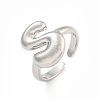 Brass Letter Open Cuff Rings for Women RJEW-G313-01S-P-1