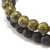 2Pcs 2 Style Natural Serpentine/Green Lace & Lava Rock Round Beaded Stretch Bracelets Set with Column Synthetic Hematite BJEW-JB07575-5