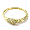 Brass Pave Clear & Green Cubic Zirconia Leopard Hinged Bangle for Women BJEW-K246-21F-G-2