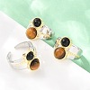 Natural Black Agate & Natural Tiger Eye with Brass Cuff Open Rings RJEW-B163-01GP-02-1