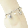 Ocean Natural Pearl & 304 Stainless Steel Starfish Sea Horse Shell Shape Charm Anklets for Women AJEW-AN00826-02-2