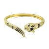 Brass Pave Blue & Clear Cubic Zirconia Leopard Open Cuff Bangle for Women BJEW-K246-09G-2