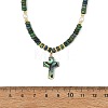Natural Chrysocolla and Natural Cultured Freshwater Pearl Pendant Necklaces NJEW-JN06626-4