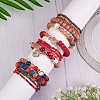 5Pcs 5 Style Wood & Glass Seed & Acrylic Beaded Stretch Bracelets Set with Baseball JB709B-4