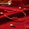 Adjustable Handmade Heart Adjustable Nylon Red String Bracelets with Brass Beads KE0990-3