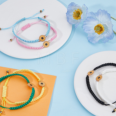 FIBLOOM 6Pcs 6 Colors Alloy Enamel Sunflower Link Bracelets Set BJEW-FI0001-07-1