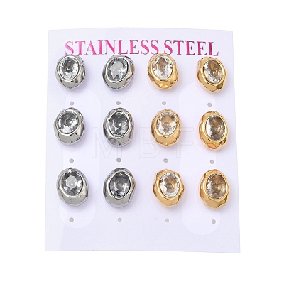 6 Pairs 304 Stainless Steel Pave Cubic Zirconia Stud Earrings SA-CBADCF0-04GP-04-1