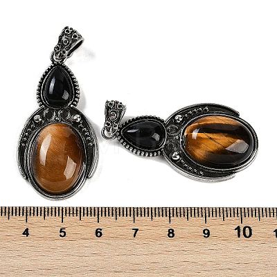 Natural Tiger Eye & Natural Obsidian Pendants G-I370-08AS-01-1