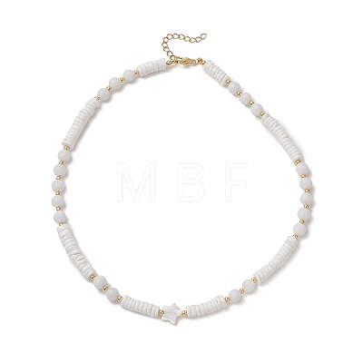 Natural White Shell Star Round Heishi Beaded Necklaces NJEW-JN05805-1