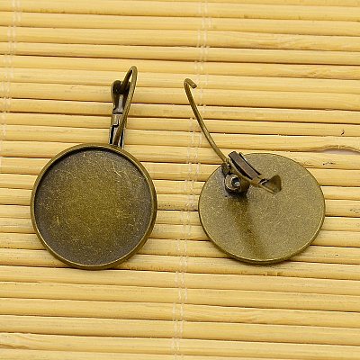 Brass Leverback Hoop Earring Components and Flat Round Transparent Clear Glass Cabochons KK-X0004-NF-1
