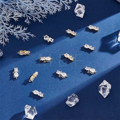 12Pcs 2 Colors Brass Clear Cubic Zirconia Connector Charms FIND-HY0001-24-1