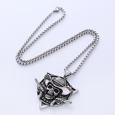 Retro Navy Style Pirate Skull Stainless Steel Punk Hip-hop Pendant Necklaces for Men JN9383-1