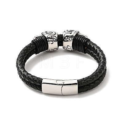 304 Stainless Steel Skull Beaded Double Loops Multi-strand Bracelet with Magnetic Clasp BJEW-C021-23P-1