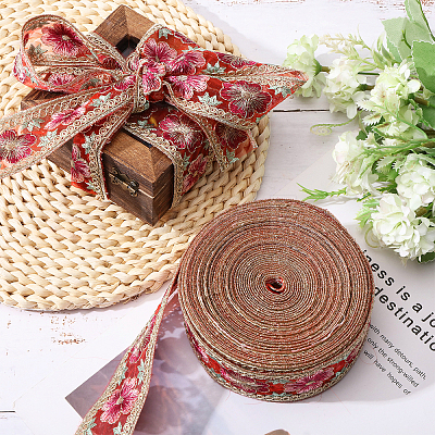 5 Yards Embroidered Organza Flower Ribbons SRIB-GL0001-02-1