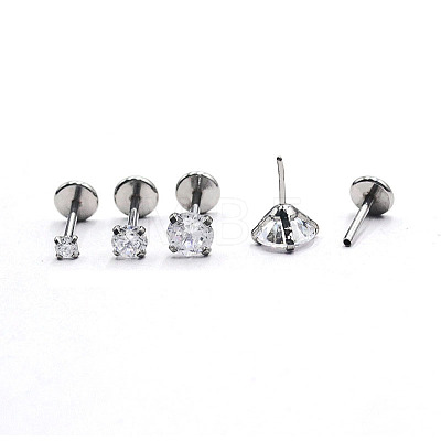 Stainless Steel Clear Cubic Zirconia Threadless Labret Stud WG18B1C-20-1