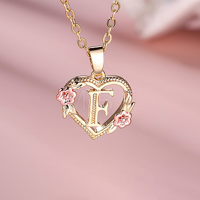 Brass Rose Flower Heart with Letter Pendant Necklaces FS-WGF6950-06-1
