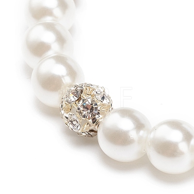 ABS Plastic Imitation Pearl  & Rhinestone Beaded Stretch Bracelet with Alloy Charm for Women BJEW-JB08526-01-1