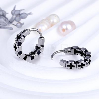 316 Stainless Steel Cross Hoop Earrings for Men Women EJEW-SZ0001-97-1