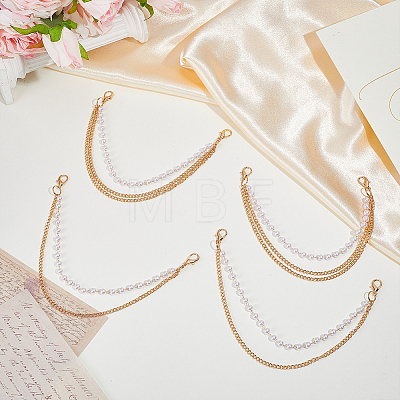 4Pcs 2 Styles Alloy & Imitation Pearl Three-layer Boot Strap Chains AJEW-ME0003-09-1