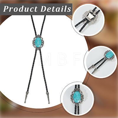 Natural Turquoise with PU Leather Lariat Necklace NJEW-WH20010-02A-1