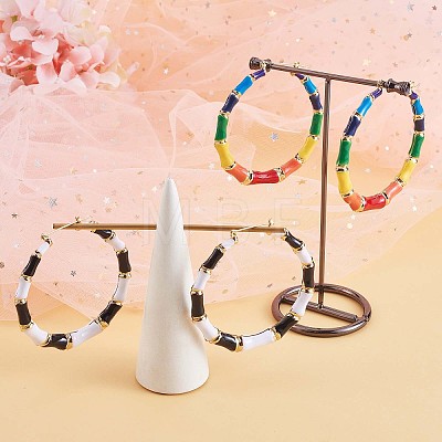 Enamel Bamboo Big Hoop Earrings JE976A-1