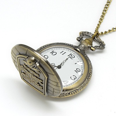 Alloy Flat Round Pendant Necklace Pocket Watch WACH-N012-07-1