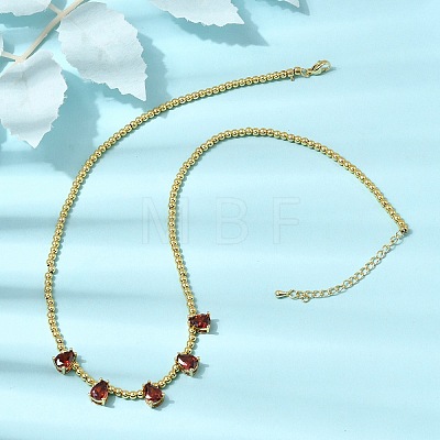 Brass Pave Cubic Zirconia Teardrop Pendant Round Beaded Necklaces NJEW-C121-01G-10-1