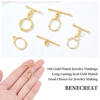 BENECREAT 18 Sets 3 Style Brass Toggle Clasps KK-BC0004-79-1