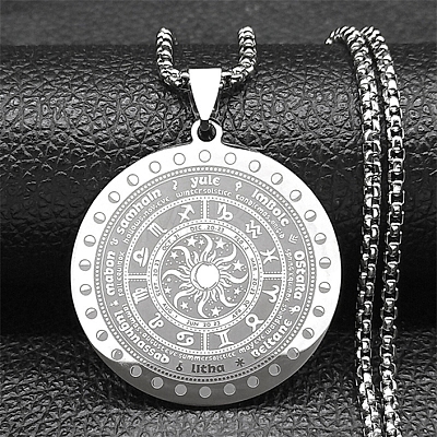 Constellation 304 Stainless Steel Box Chain Sun Pendant Necklaces NJEW-S003-01P-1