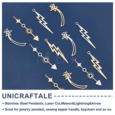 Unicraftale 12Pcs 6 Styles  201 Stainless Steel Pendants STAS-UN0034-04-1
