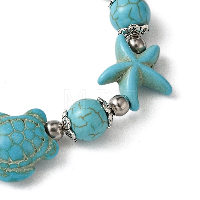 Starfish & Turtle Dyed Synthetic Turquoise Beaded Stretch Bracelets BJEW-JB10925-02-1